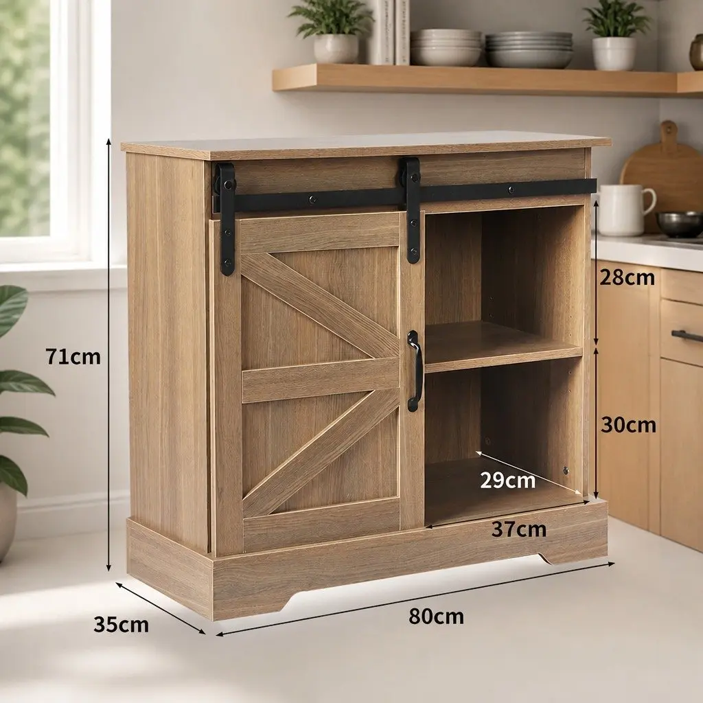 Rustic Sliding Barn Door Sideboard Storage Cabinet