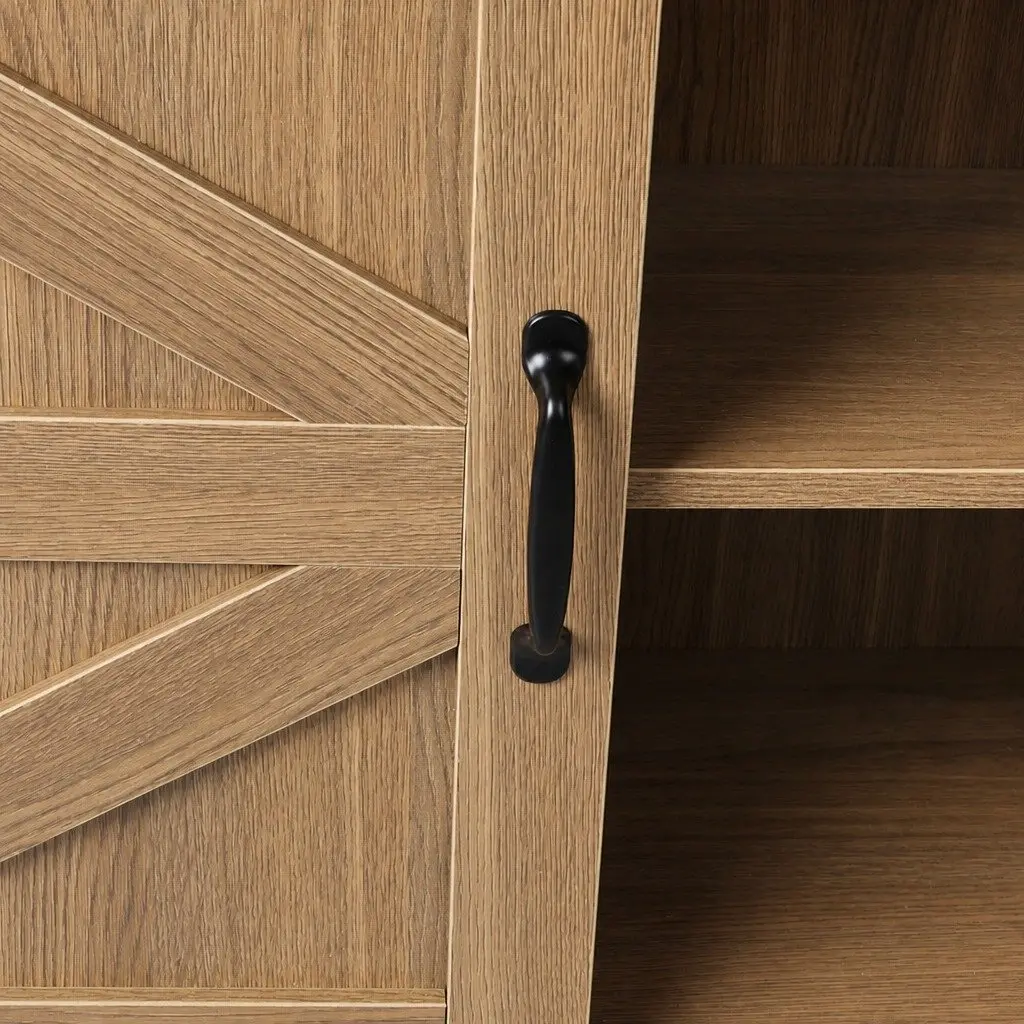 Rustic Sliding Barn Door Sideboard Storage Cabinet