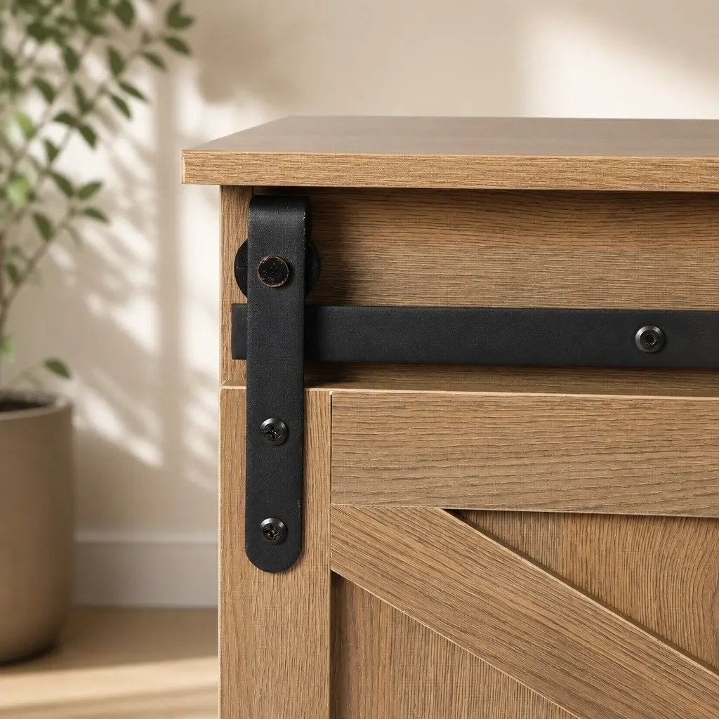 Rustic Sliding Barn Door Sideboard Storage Cabinet