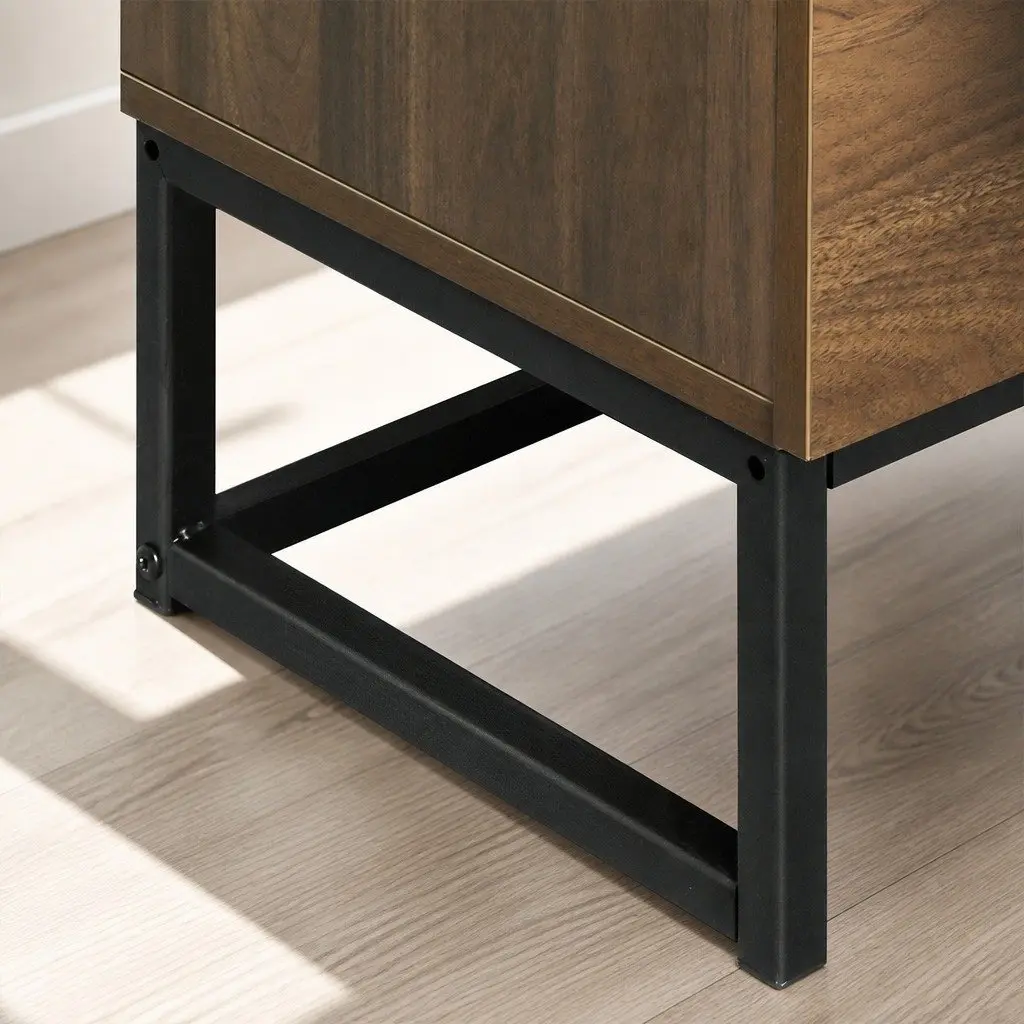 Walnut Sideboard Buffet Storage Cabinet with Drawers and Shelves Modern Design