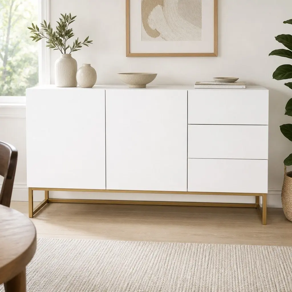 White Sideboard Storage Cabinet Buffet Modern Kitchen Bedroom Furniture Push