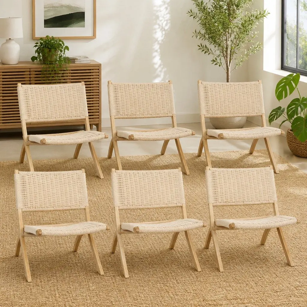 Folding Accent Chair Natural Ash Wood Set of 6 Recliner Dining Lounge Seat