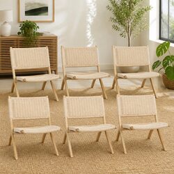 Set of 6 Natural Wooden Folding Accent Chairs
