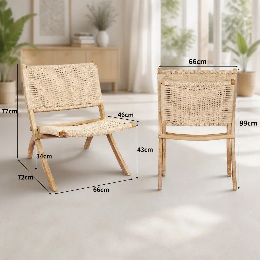 Folding Accent Chair Natural Ash Wood Set of 6 Recliner Dining Lounge Seat