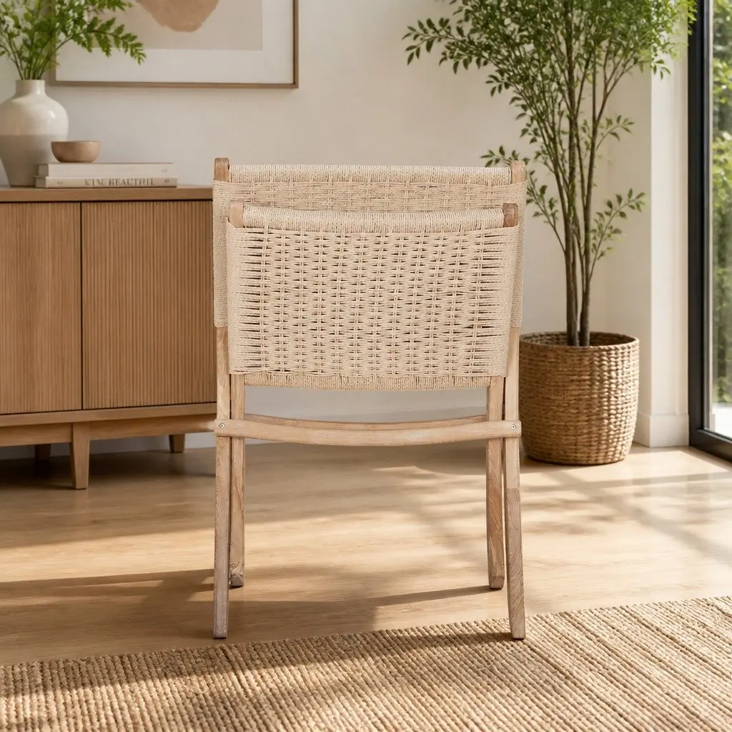 Folding Accent Chair Natural Ash Wood Set of 6 Recliner Dining Lounge Seat