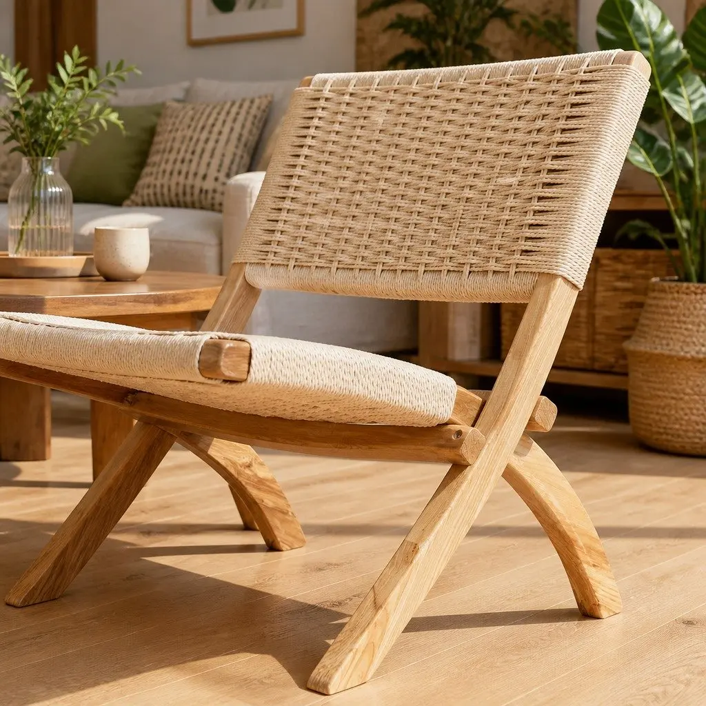 Folding Accent Chair Natural Ash Wood Set of 6 Recliner Dining Lounge Seat