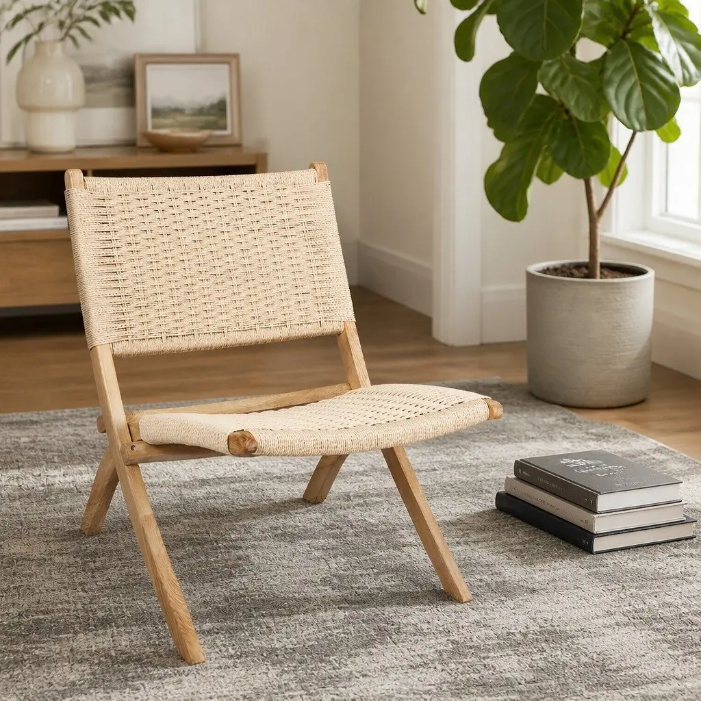 Folding Accent Chair Natural Ash Wood Set of 6 Recliner Dining Lounge Seat