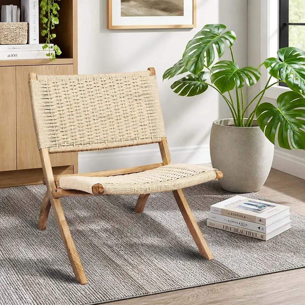 Folding Accent Chair Natural Ash Wood Set of 6 Recliner Dining Lounge Seat