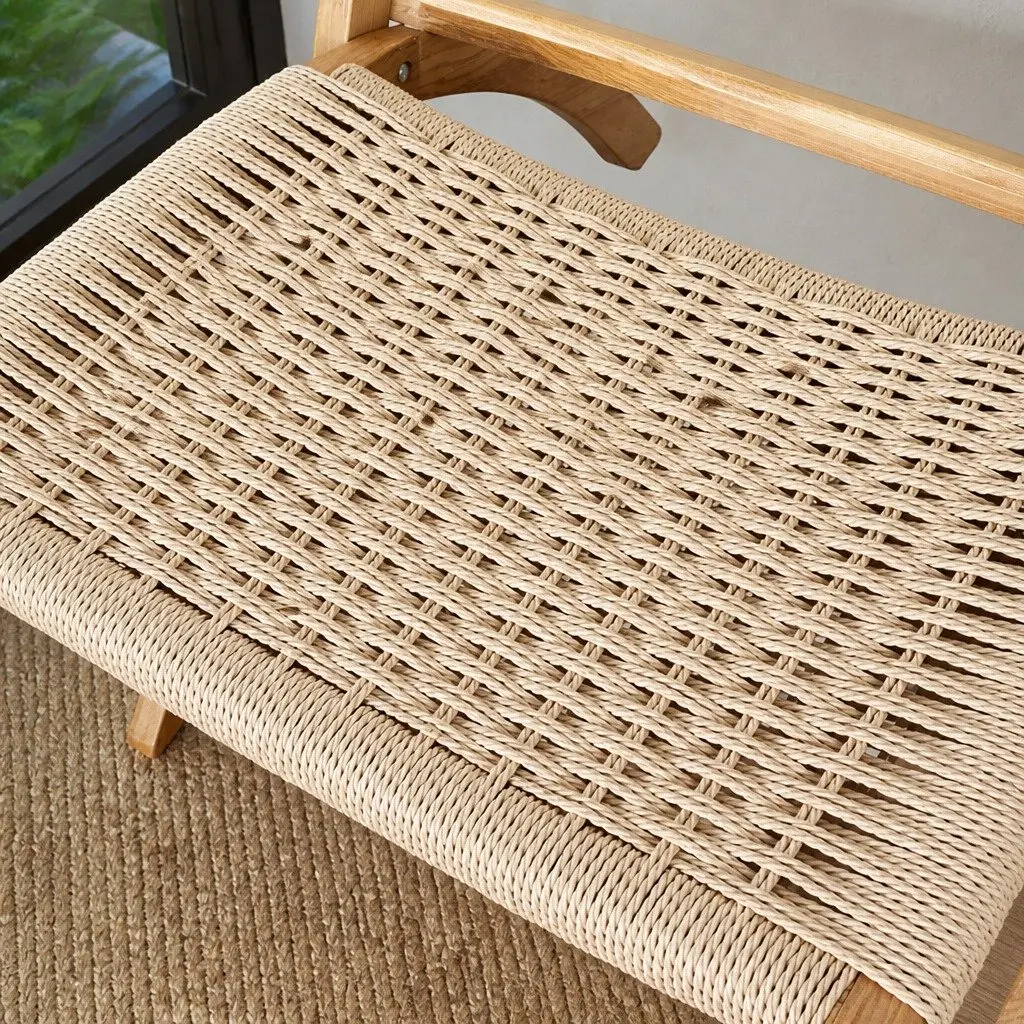 Folding Accent Chair Recliner Natural Ash Wood Rope Seat Indoor Outdoor Furniture