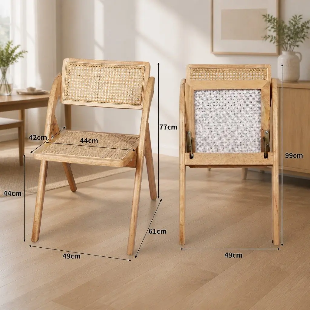 Foldable Dining Chairs Natural Rattan Rubber Wood 4 Piece Accent Lounge Seating
