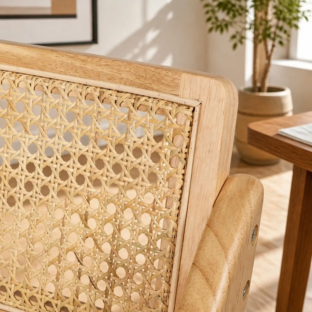 Dining Chairs Foldable Natural Wood Rattan 49cm x 61cm x 77cm
