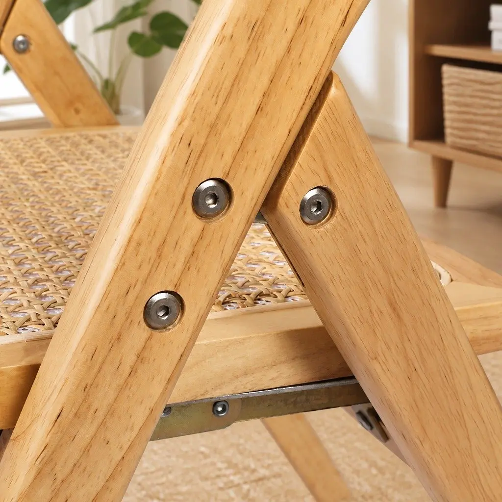 Dining Chairs Foldable Natural Wood Rattan 49cm x 61cm x 77cm