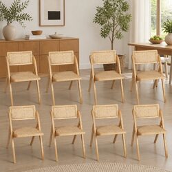 Set of 8 Foldable Rattan Dining Chairs in Natural