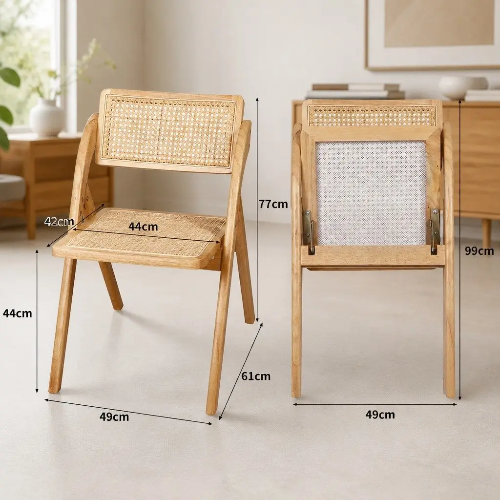 Foldable Dining Chairs Natural Rattan Accent Seating 8 Piece Rubber Wood