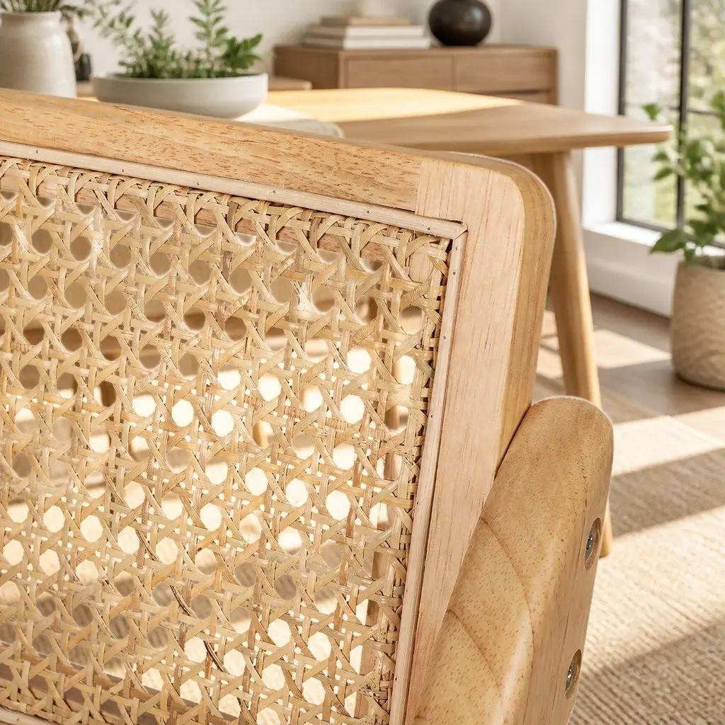 Foldable Dining Chairs Natural Rattan Accent Seating 8 Piece Rubber Wood