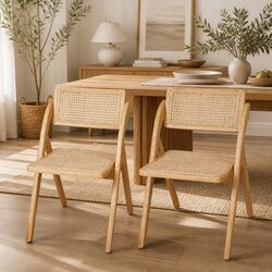 Natural Wooden Foldable Dining Chairs Set of 2