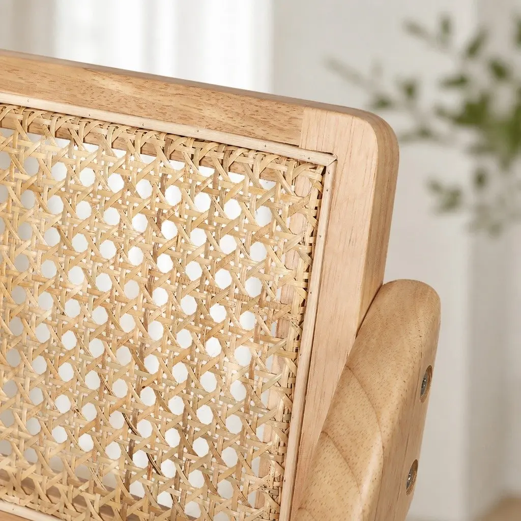 Dining Chairs Foldable Natural Wooden 49cm x 61cm x 77cm Rubber Wood and Rattan Weaving