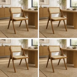 Set of 4 Comfortable Foldable Rattan Dining Chairs