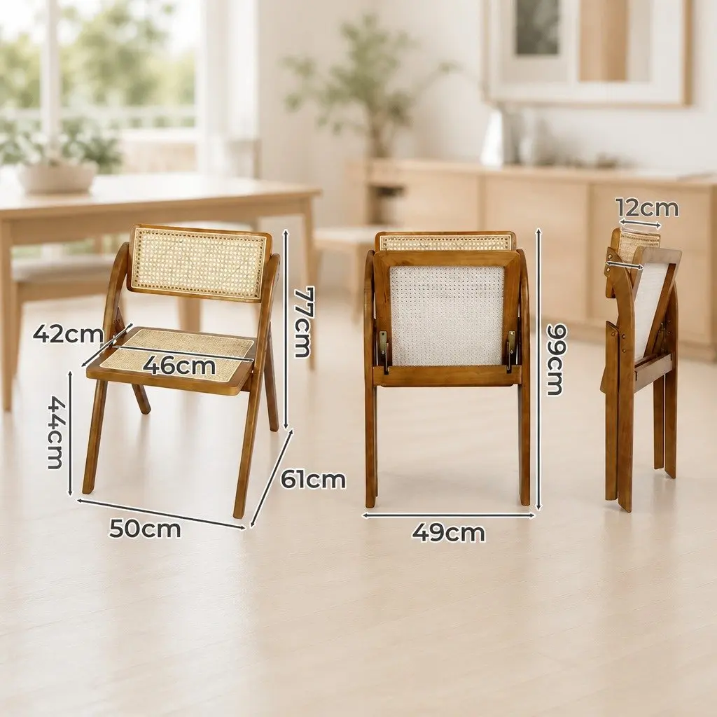 Foldable Dining Chairs Walnut Wood Frame Rattan Weaving Set of 8