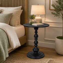Vintage Black Metal Round Side Table for Indoor/Outdoor Use