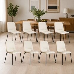 Set of 8 Stackable Dining Chairs in Beige