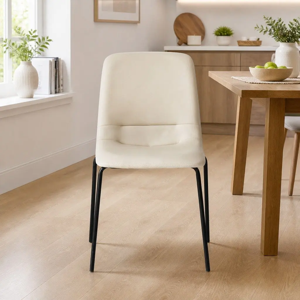 Set of 8 Ergonomic Dining Chairs Beige Space-Saving Steel Frame PU Leather Upholstery