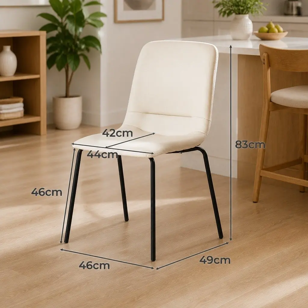 Set of 8 Ergonomic Dining Chairs Beige Space-Saving Steel Frame PU Leather Upholstery
