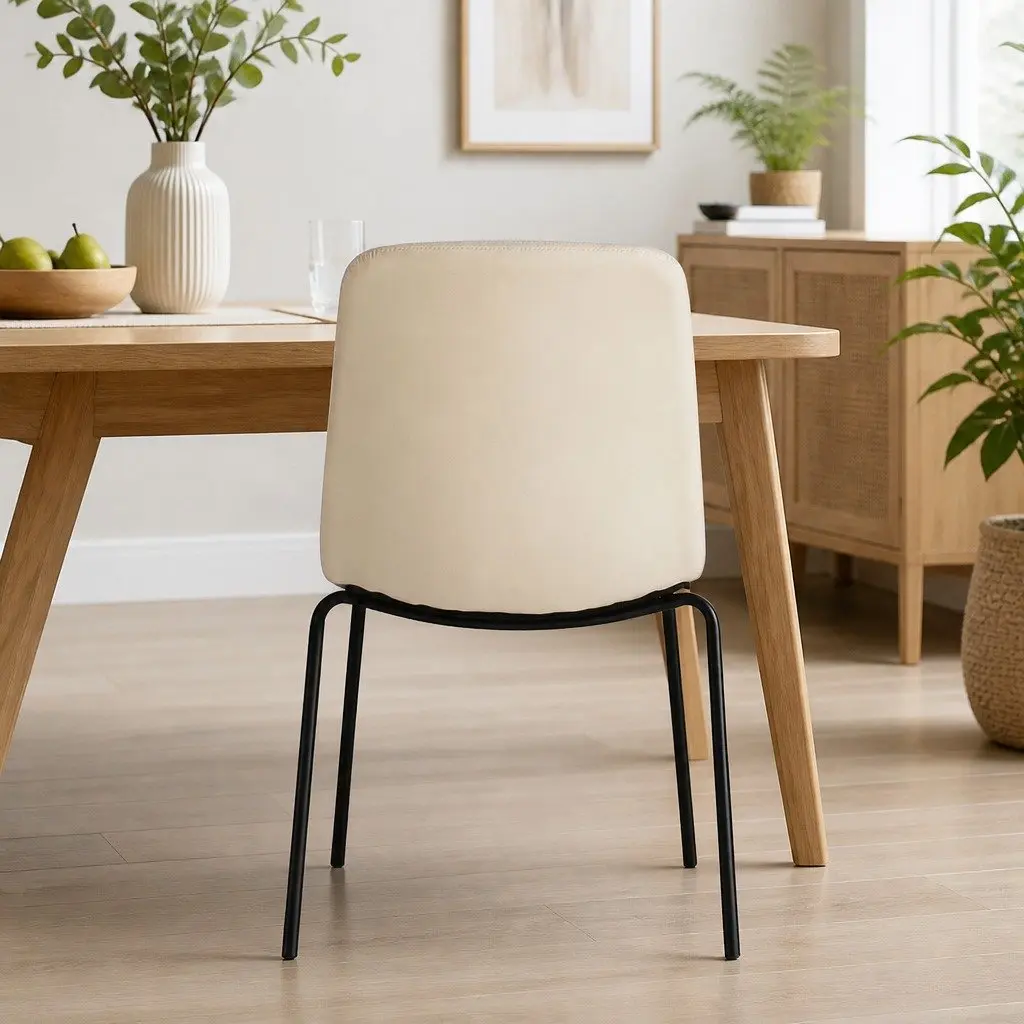 Set of 8 Ergonomic Dining Chairs Beige Space-Saving Steel Frame PU Leather Upholstery