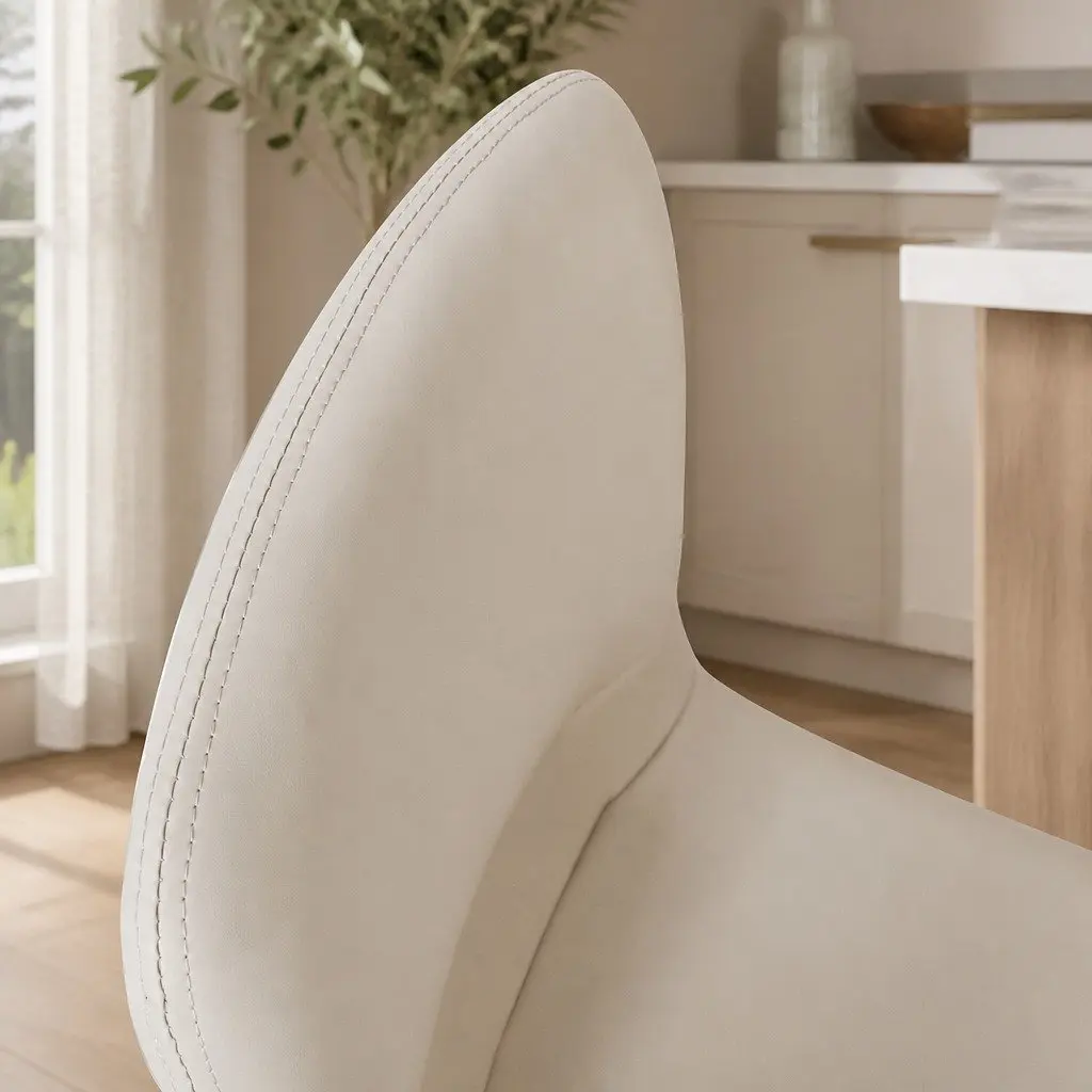 Set of 8 Ergonomic Dining Chairs Beige Space-Saving Steel Frame PU Leather Upholstery