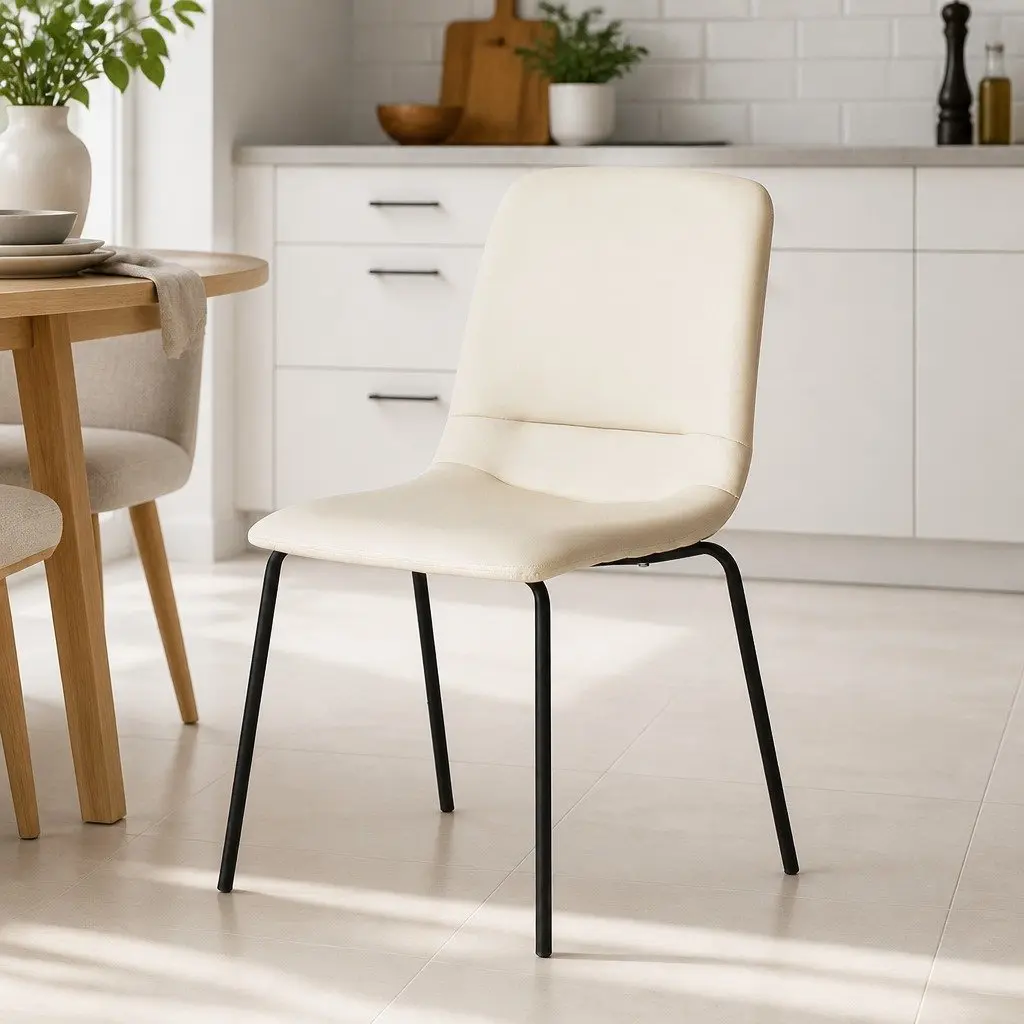 Set of 8 Ergonomic Dining Chairs Beige Space-Saving Steel Frame PU Leather Upholstery