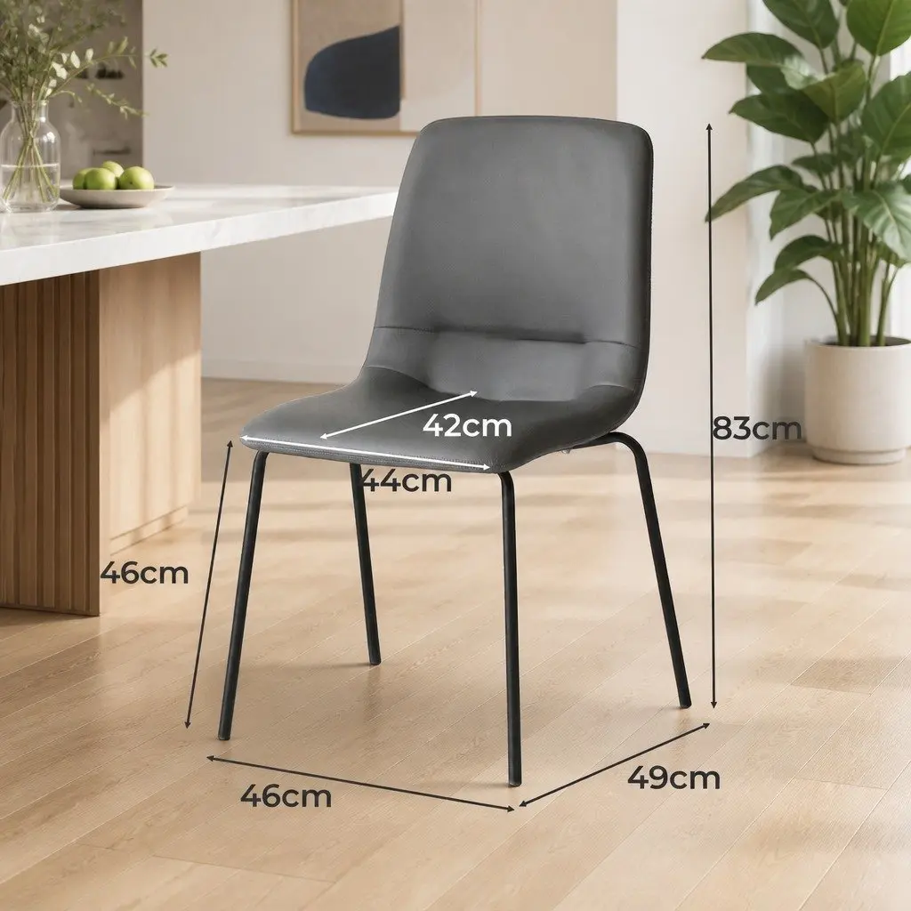 Stackable Dining Chairs Contemporary Dark Grey Steel Frame PU Leather 8 Piece