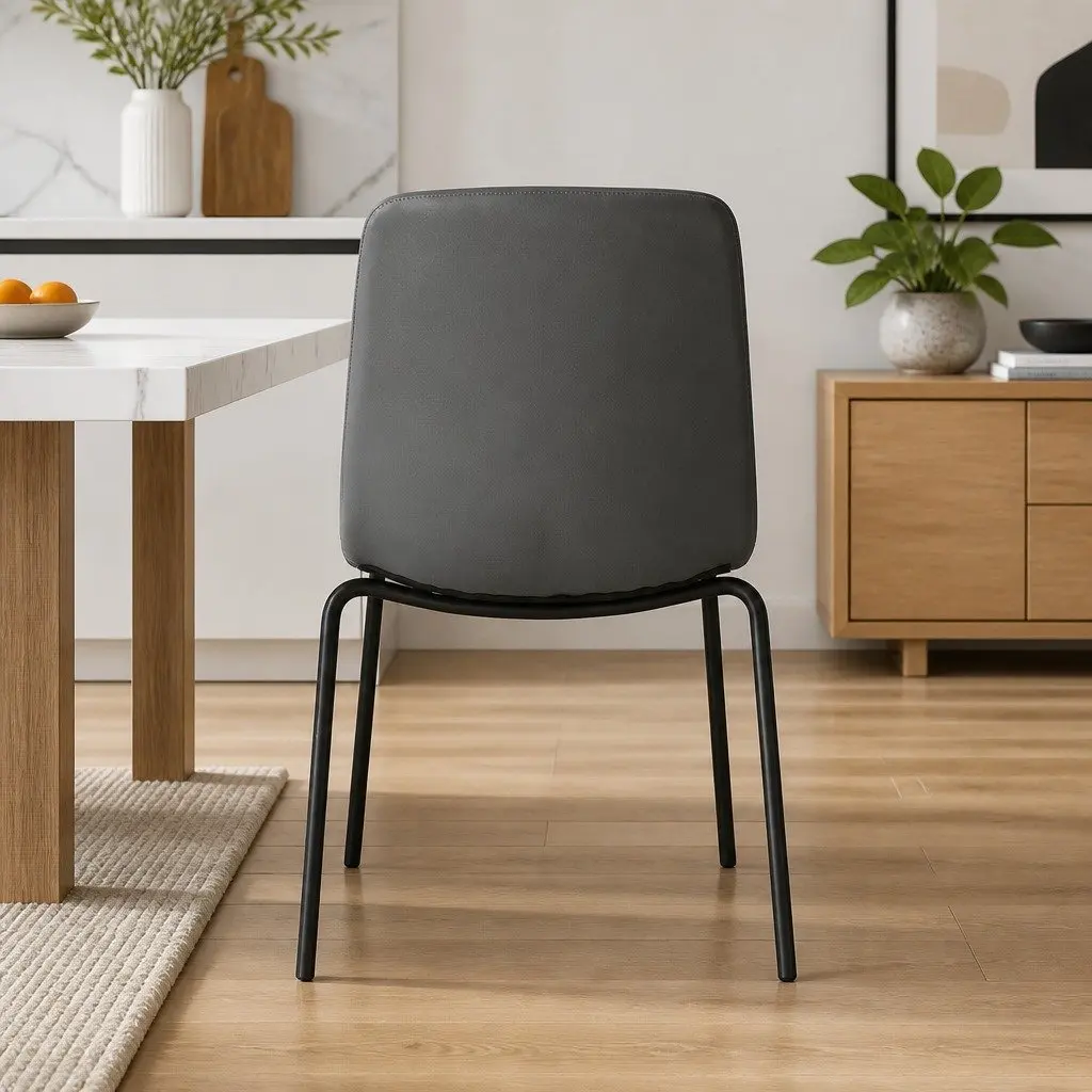 Stackable Dining Chairs Contemporary Dark Grey Steel Frame PU Leather 8 Piece