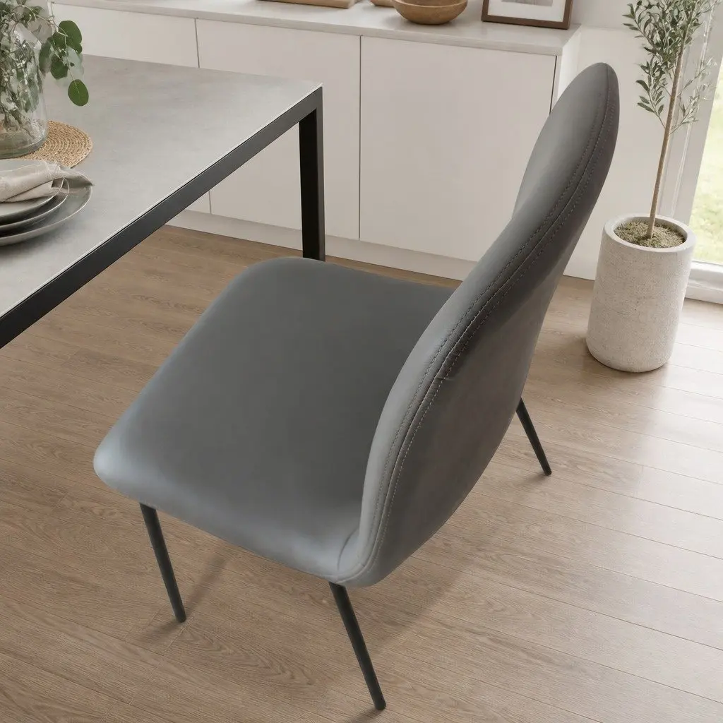Stackable Dining Chairs Contemporary Dark Grey Steel Frame PU Leather 8 Piece