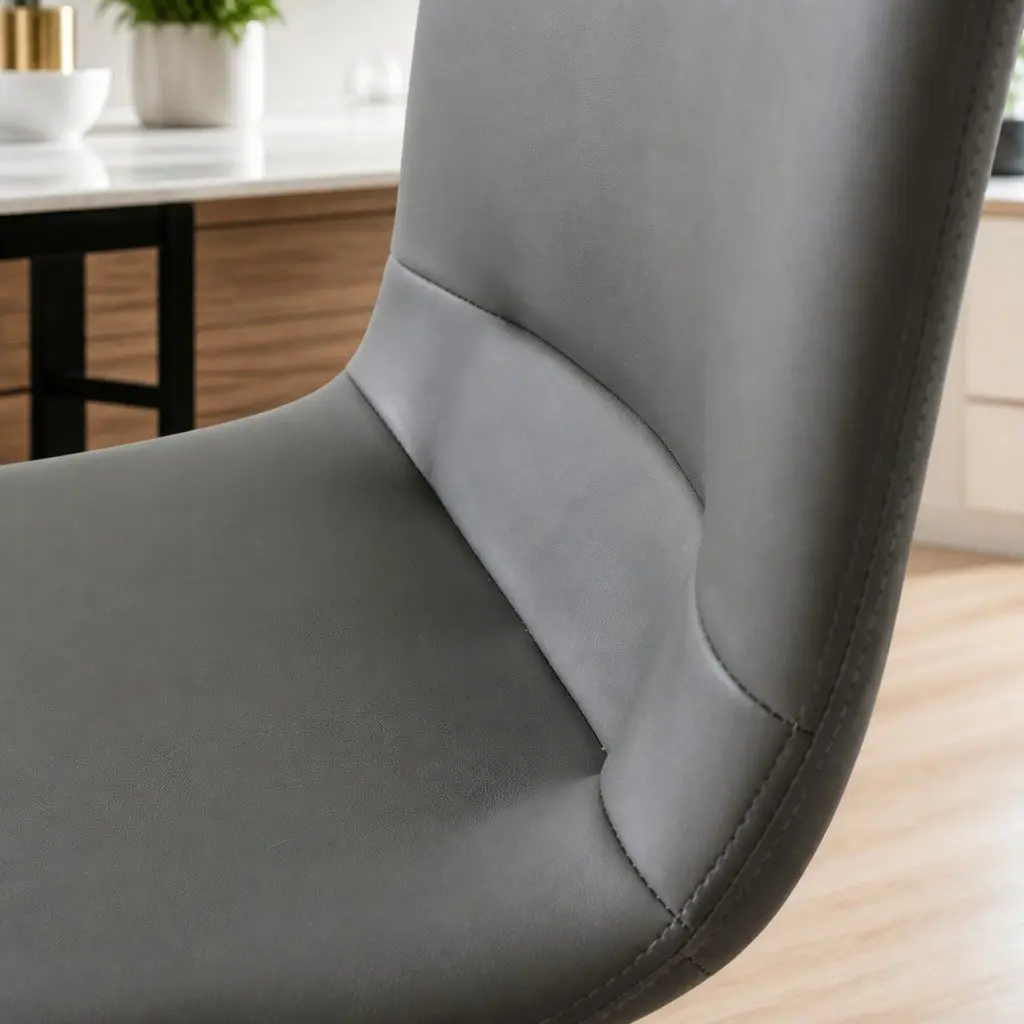 Stackable Dining Chairs Contemporary Dark Grey Steel Frame PU Leather 8 Piece