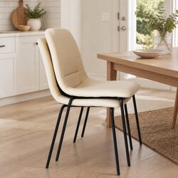 Beige Stackable Dining Chairs Set of 4 with Steel Frame