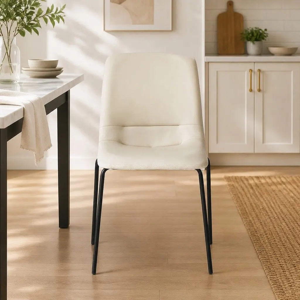 Beige Stackable Dining Chairs Set of 4 with Steel Frame