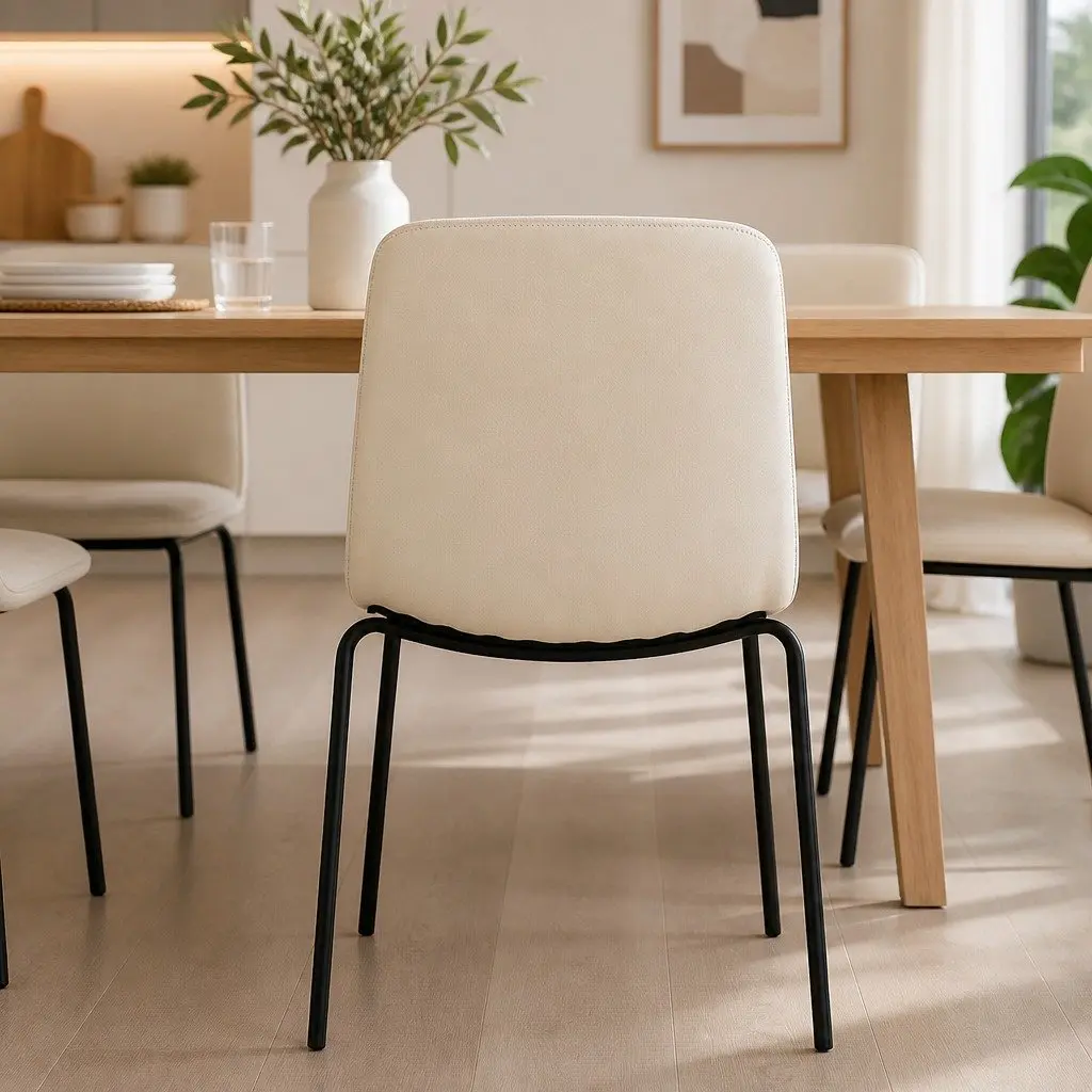 Beige Stackable Dining Chairs Set of 4 with Steel Frame