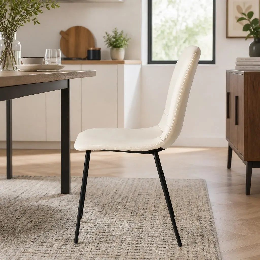 Beige Stackable Dining Chairs Set of 4 with Steel Frame
