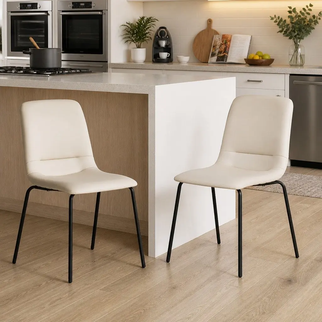 Beige Stackable Dining Chairs Set of 4 with Steel Frame