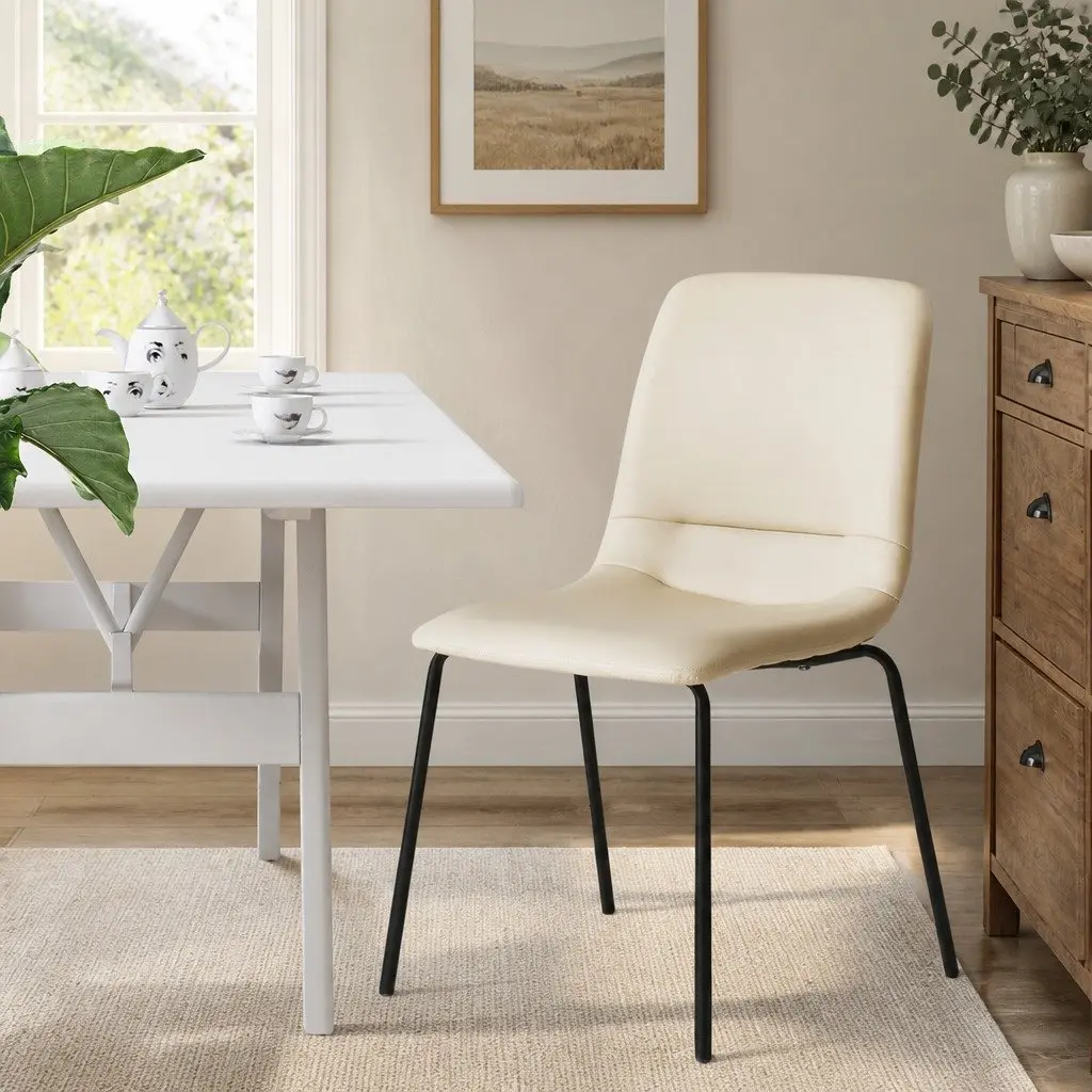 Beige Stackable Dining Chairs Set of 4 with Steel Frame