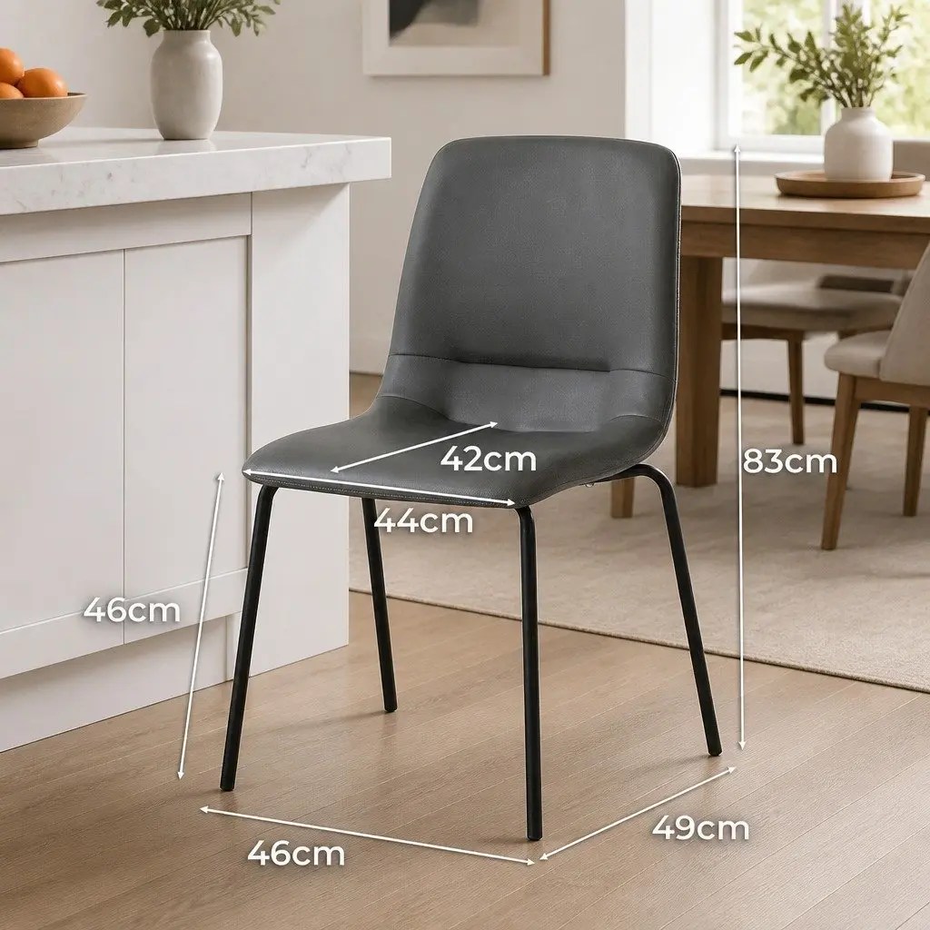 Stackable Dining Chair in Grey PU Leather with Steel Frame