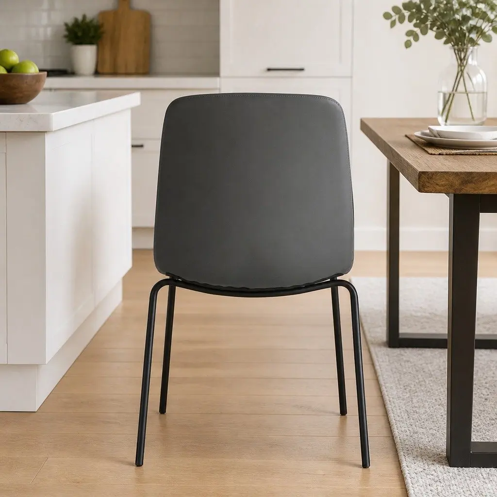 Stackable Dining Chair in Grey PU Leather with Steel Frame