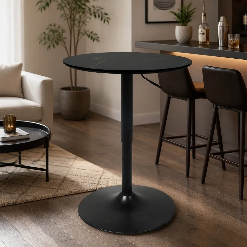 Bar Table Adjustable Height Swivel Black MDF Steel 60cm