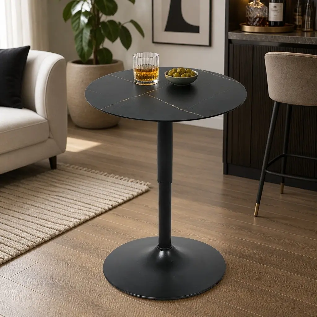 Bar Table Adjustable Height Swivel Black MDF Steel 60cm