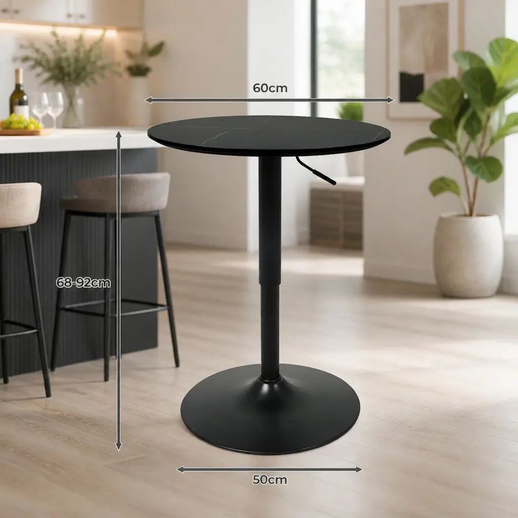 Bar Table Adjustable Height Swivel Black MDF Steel 60cm