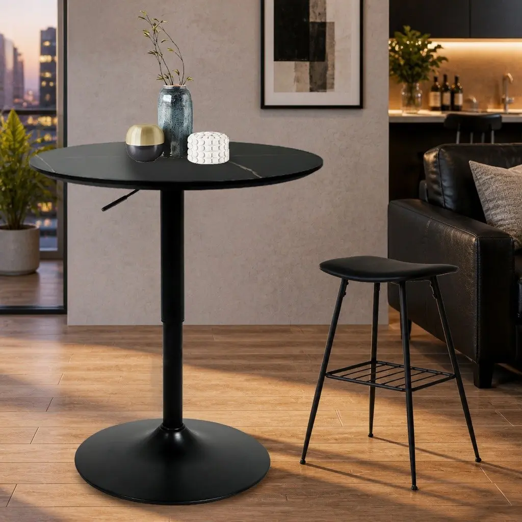 Bar Table Adjustable Height Swivel Black MDF Steel 60cm