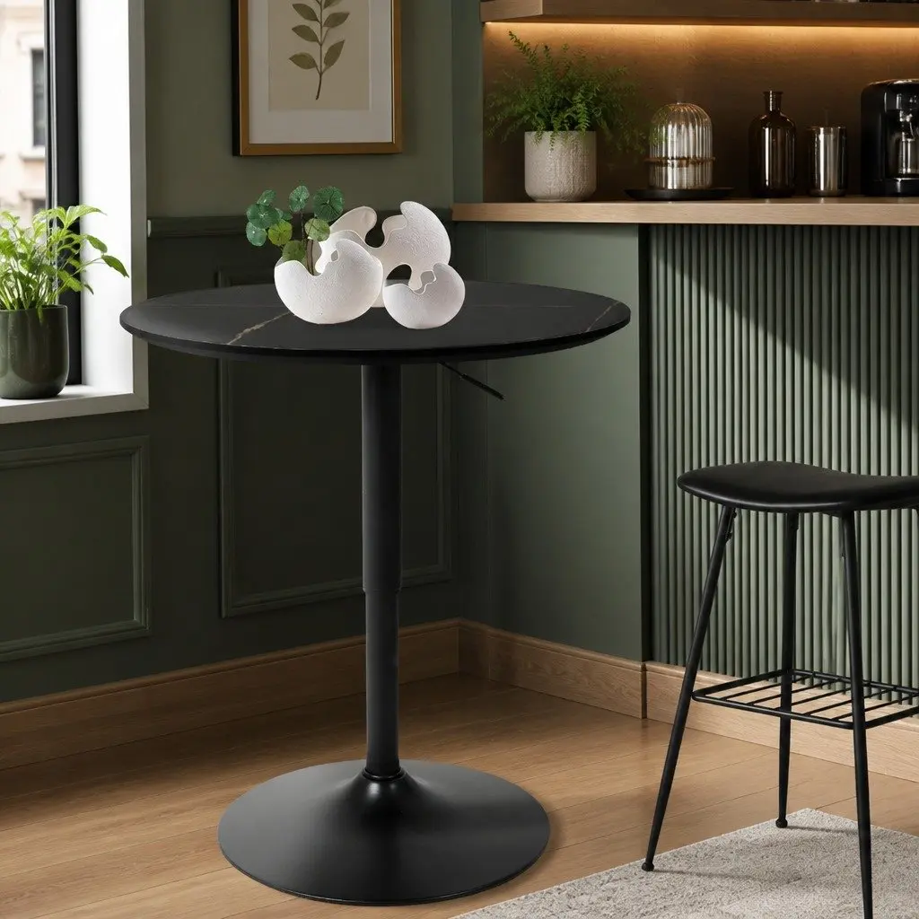 Bar Table Adjustable Height Swivel Black MDF Steel 60cm