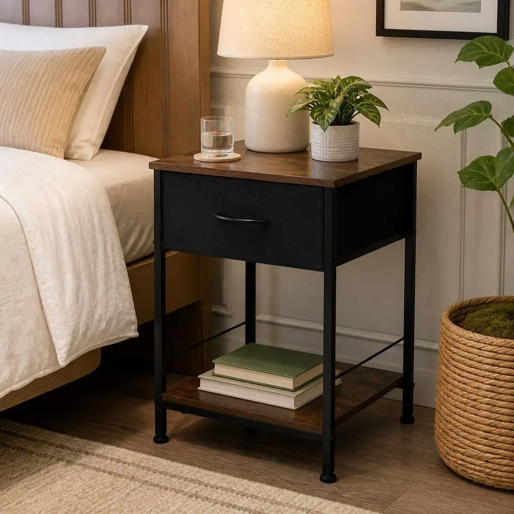 Bedside Table with Storage Drawer and Shelf