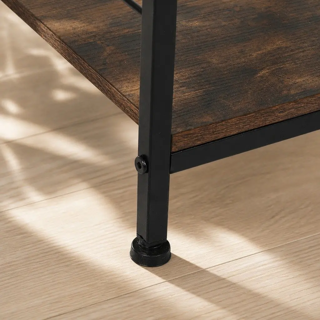 Bedside Table Metal Frame MDF Top with Drawer and Shelf Brown and Black 40cm W x 40cm D x 52.5cm H
