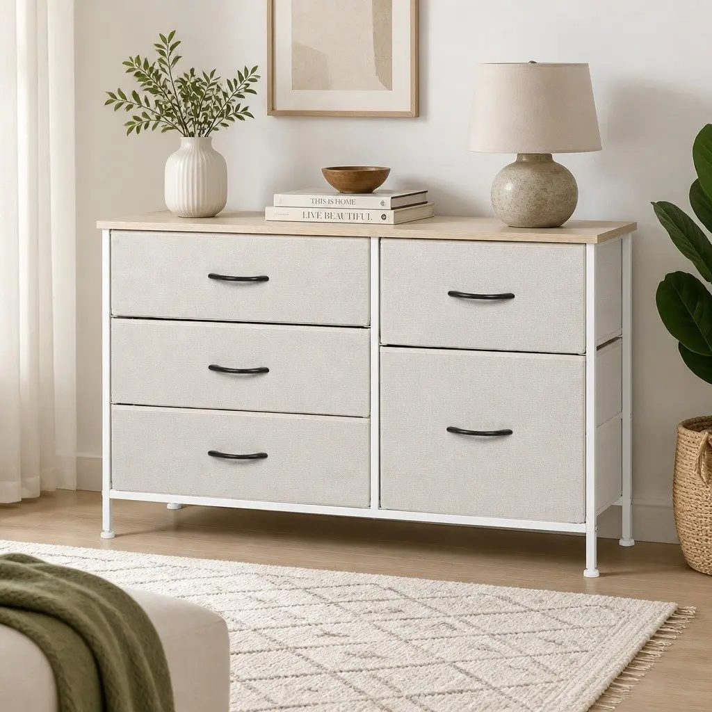 Storage Cabinet Tower Beige MDF Steel 100cm L x 30cm W x 61cm H